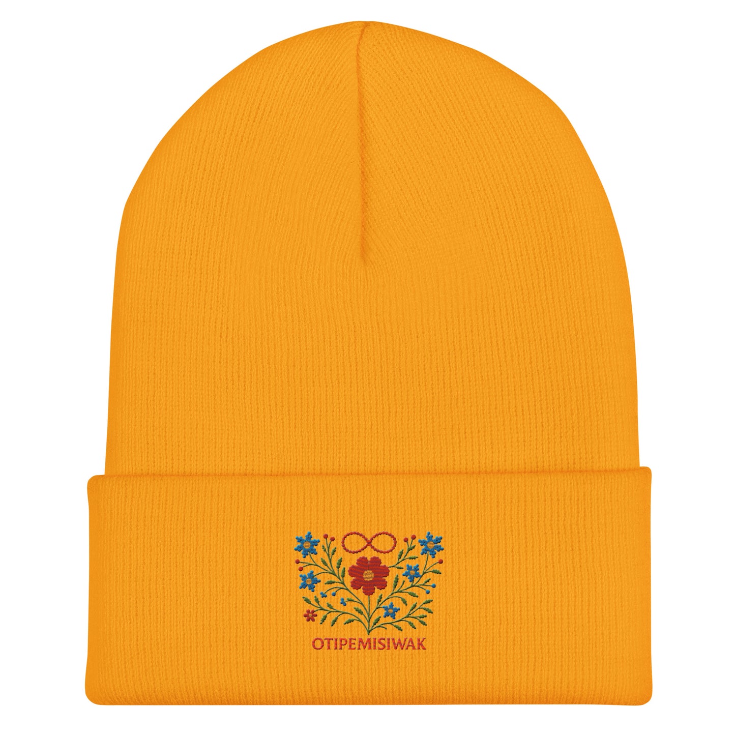 Otipemisiwak Embroidered Cuffed Beanie in gold or white