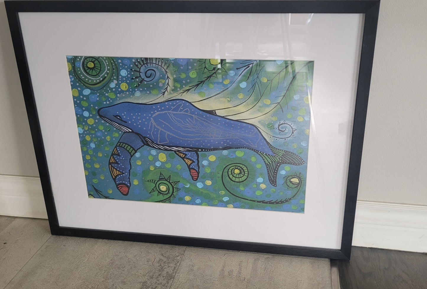 Wall Art - Humpback Swimming with Yellow Bubbles by Alan Syliboy