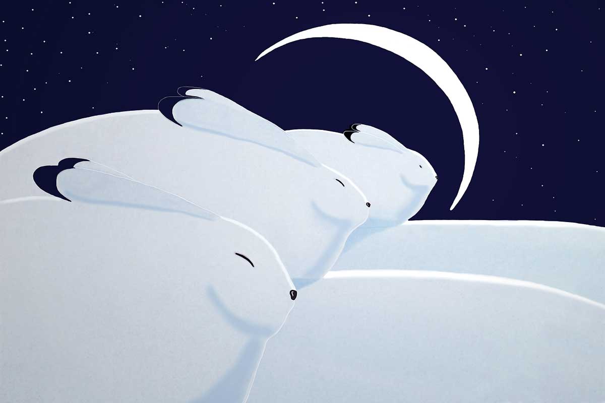 Wall Art - Winter Moon with Hares by Rick Beaver