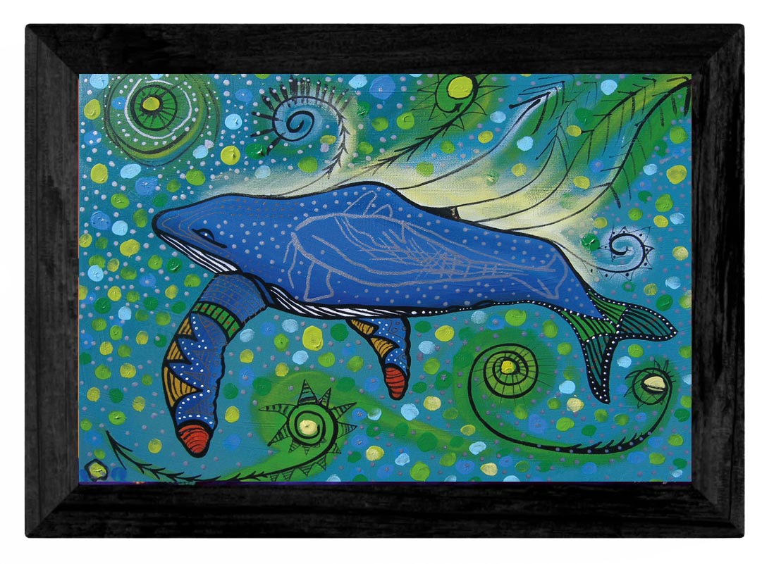 Wall Art - Humpback Swimming with Yellow Bubbles by Alan Syliboy