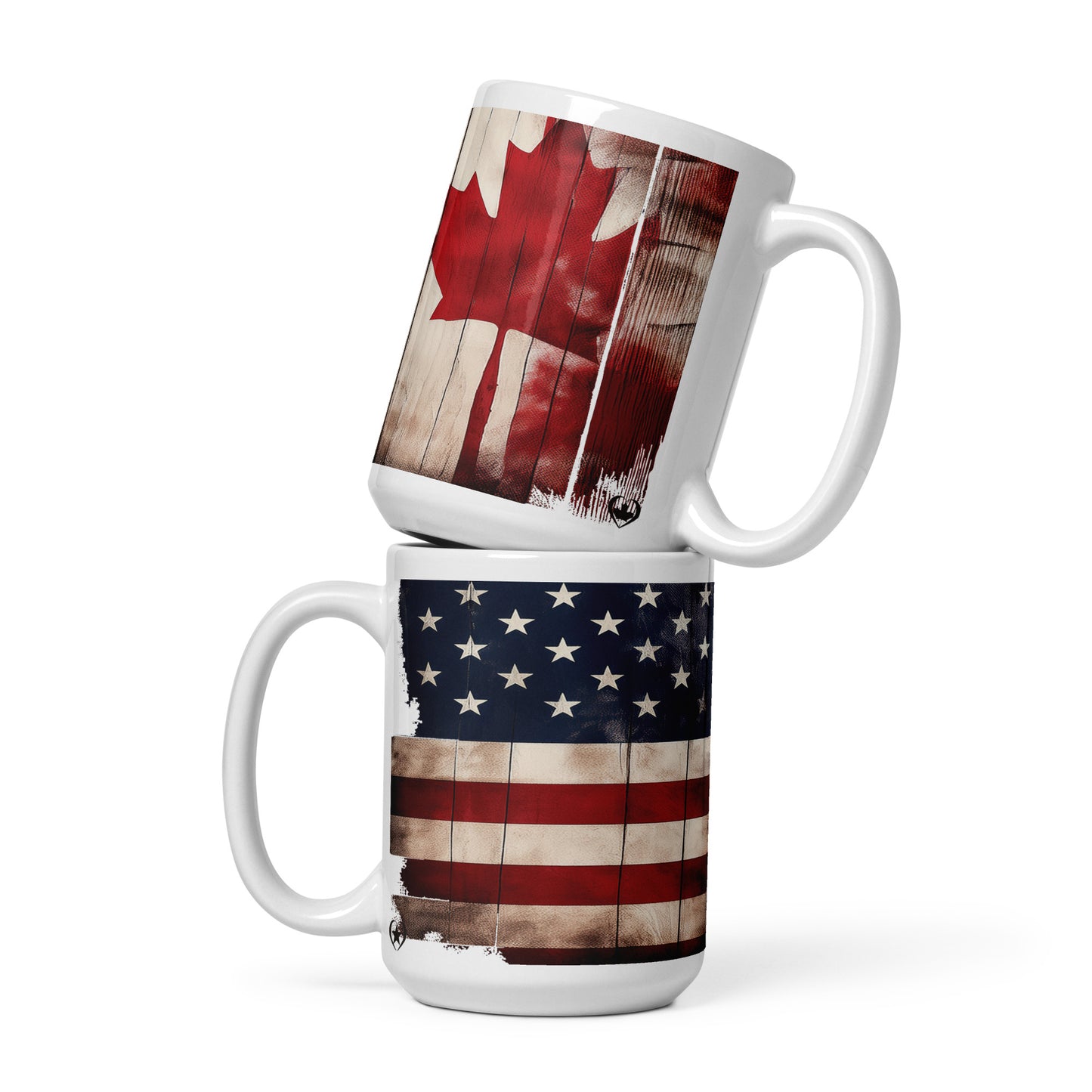 USA Canada flags on a 15 oz mug
