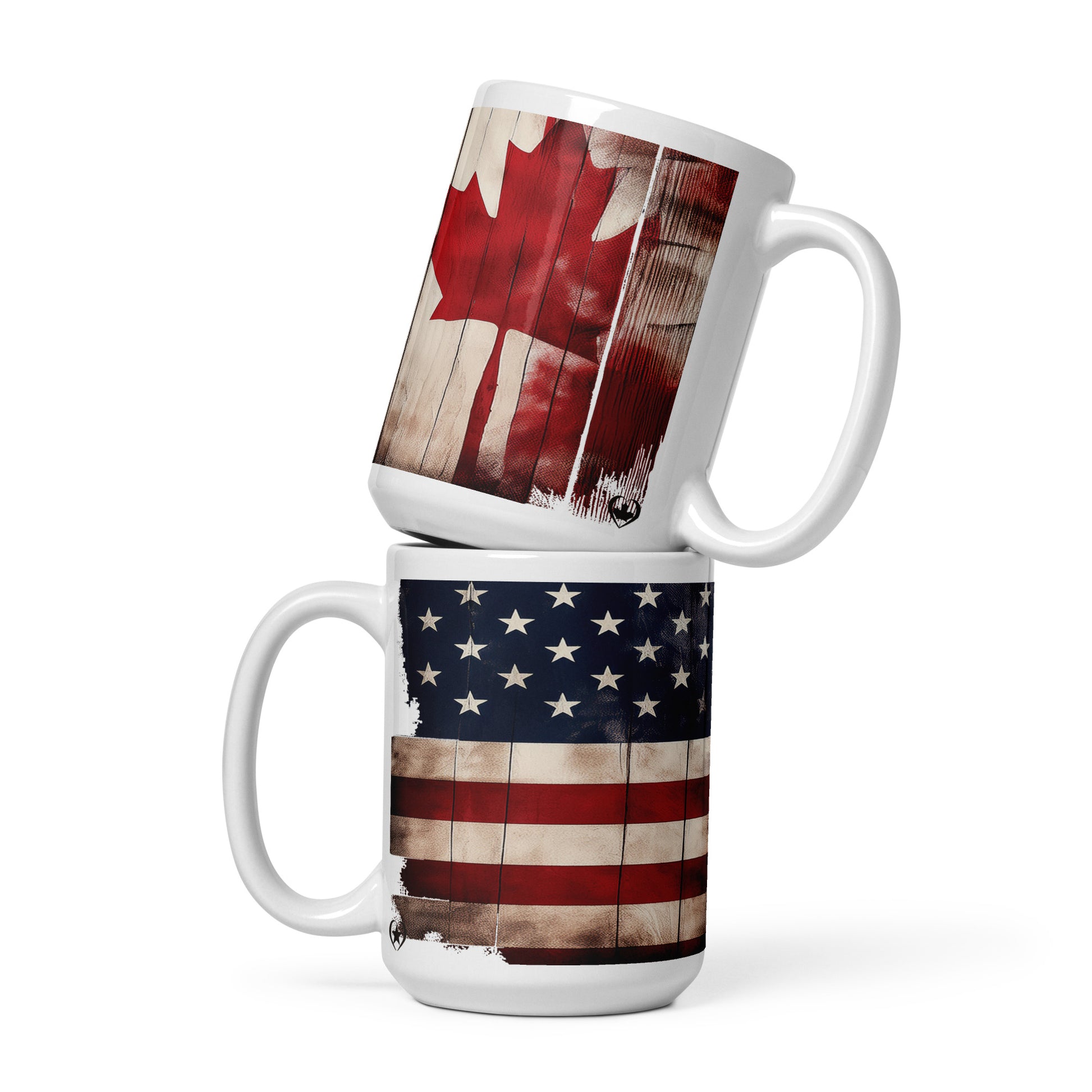 USA Canada flags on a 15 oz mug