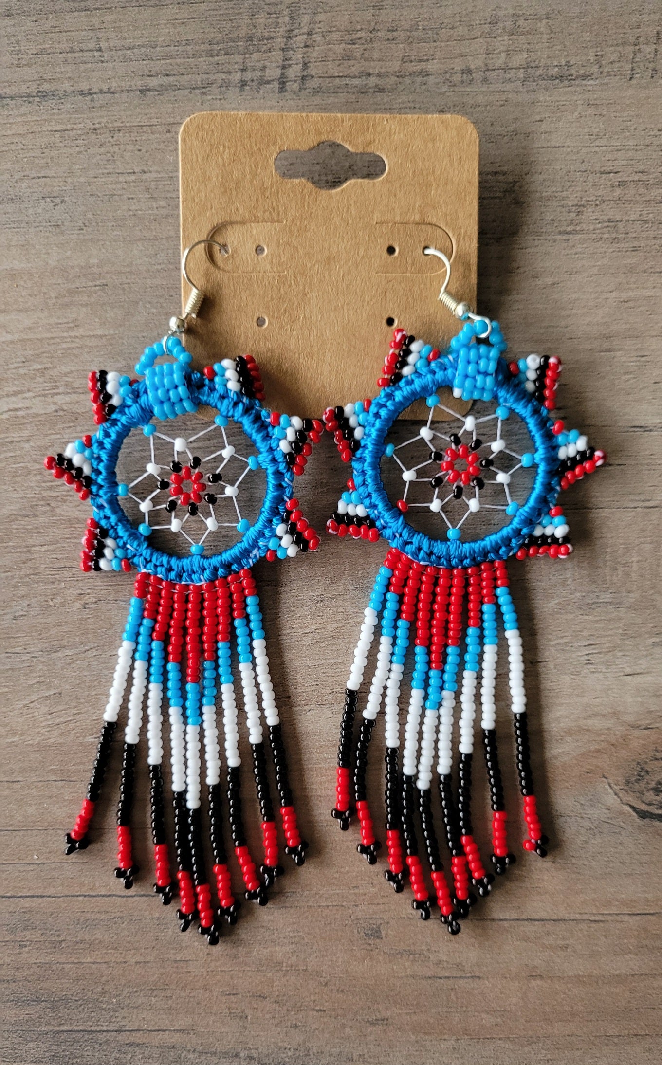 Handcrafted beaded dream catcher fringe earrings