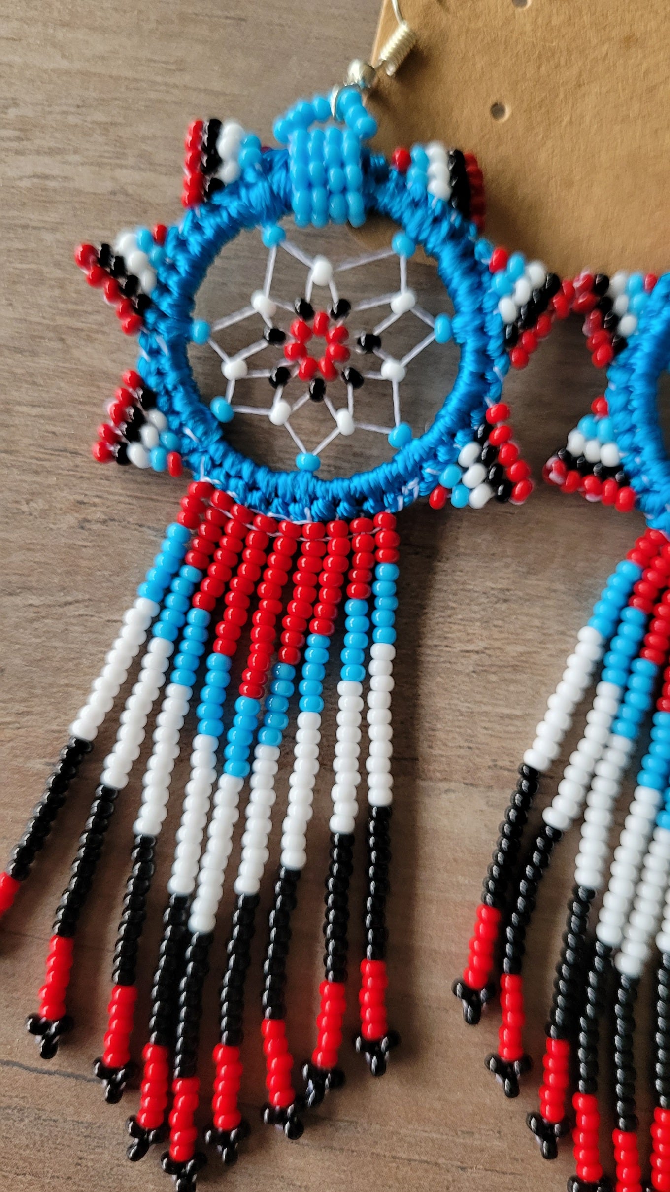 Handcrafted beaded dream catcher fringe earrings