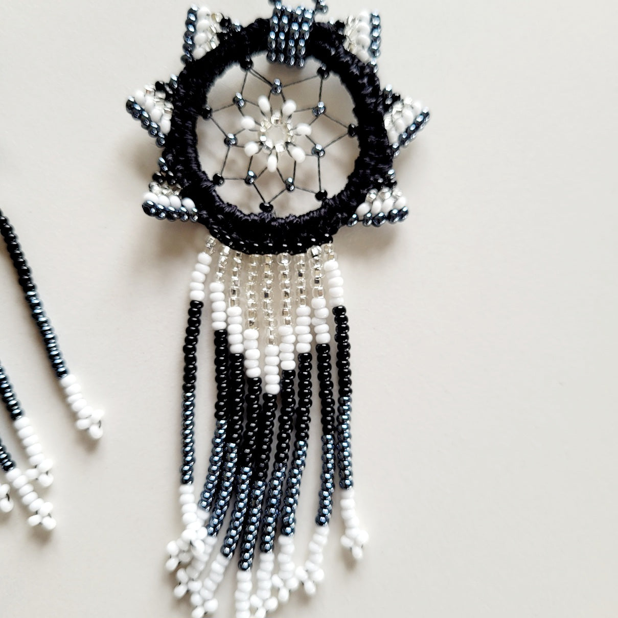 Handcrafted beaded dream catcher fringe earrings