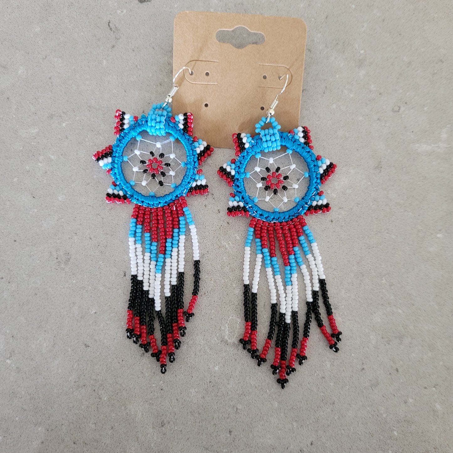 Handcrafted beaded dream catcher fringe earrings