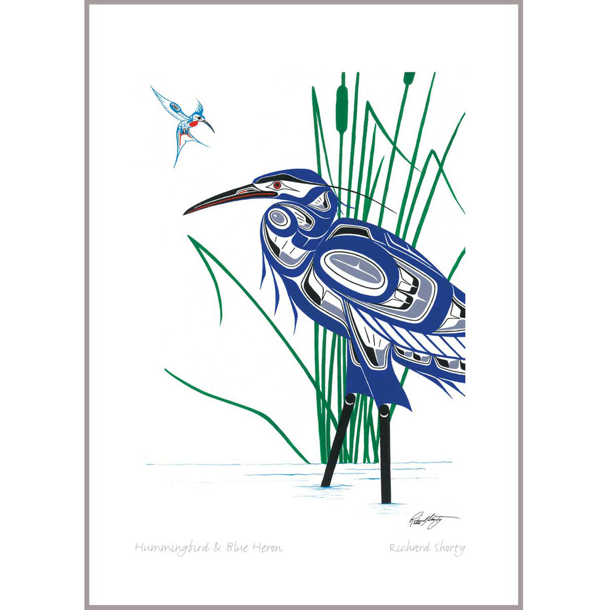 Hummingbird and Blue Heron Art Card