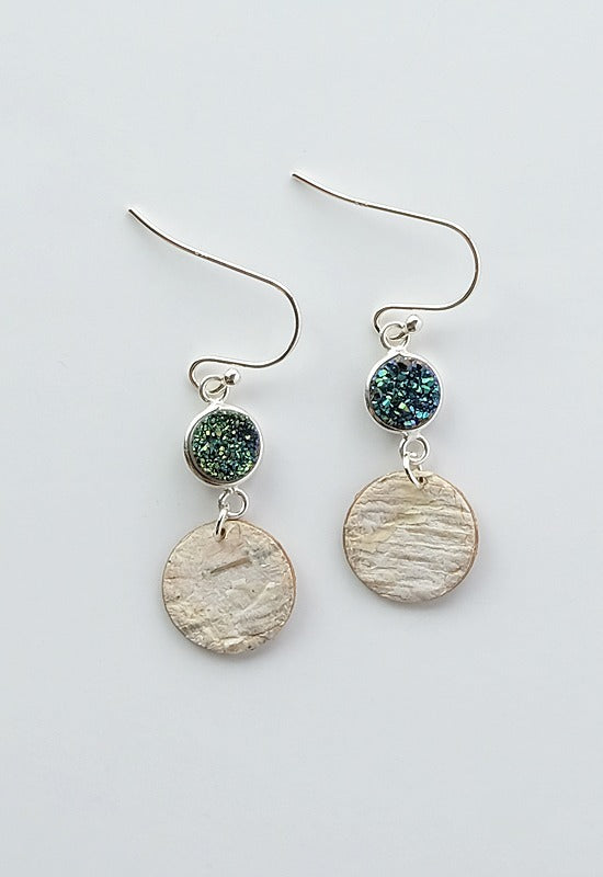 Sterling Silver Birch Bark Earrings with Teal Druzy