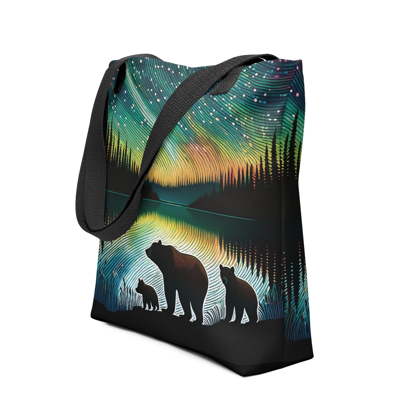 Bear family under the Northern Lights design tote Canadian Art Gifts