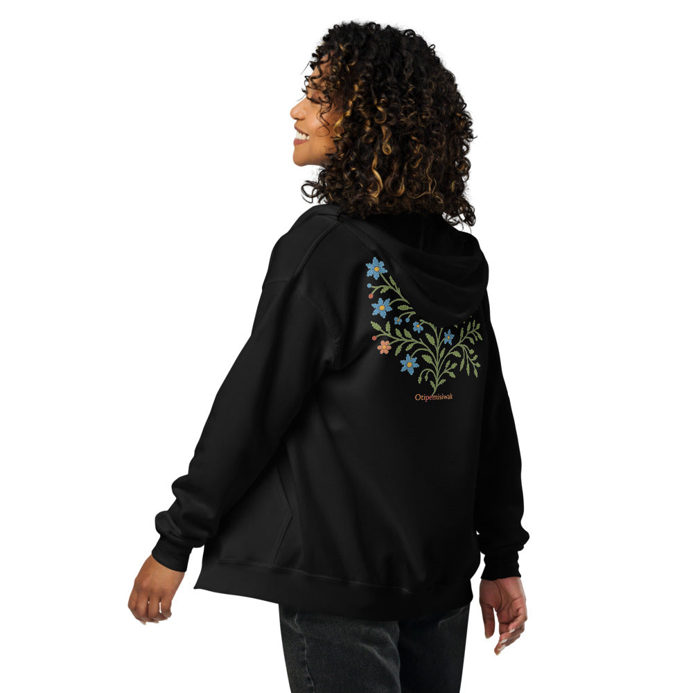Black Otipemisiwak Zippered hoodie jacket Canadian Art gifts side view