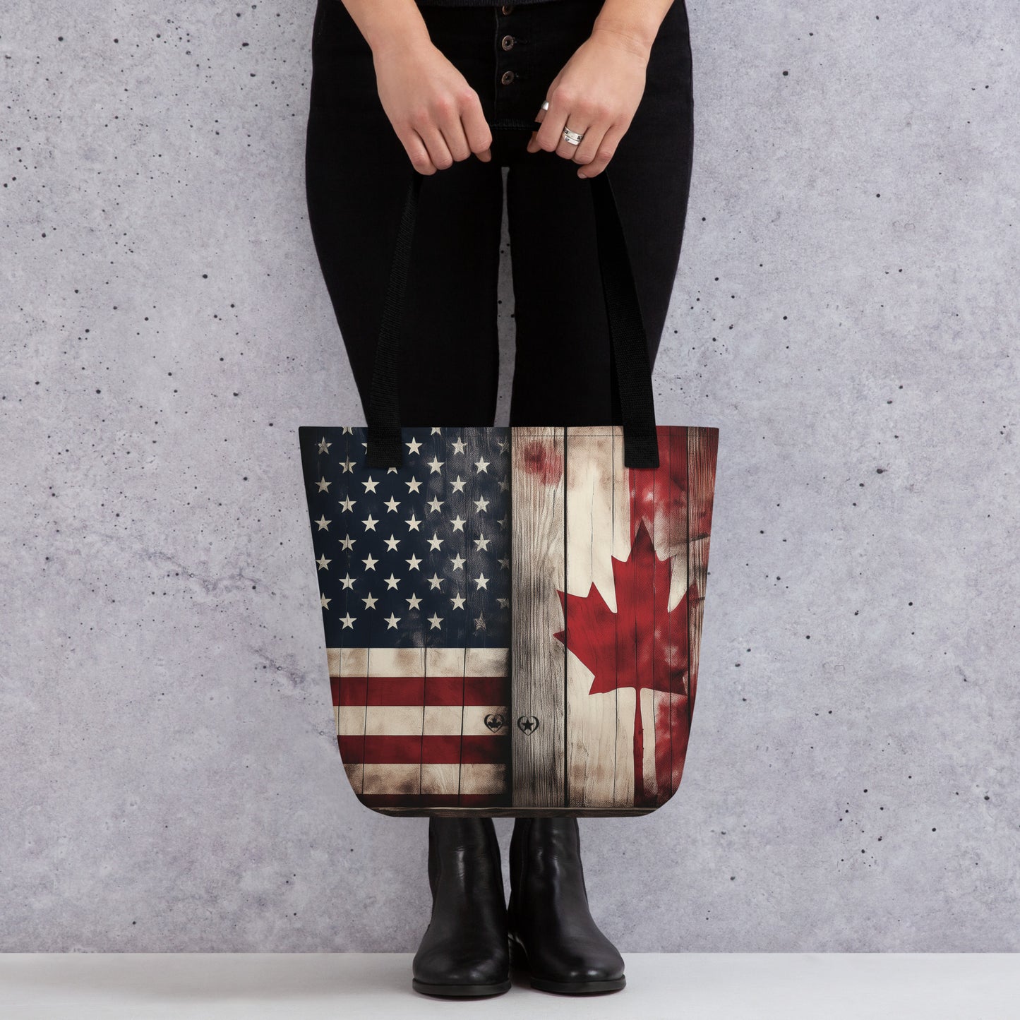 Tote bag with American and Canadian flag design 