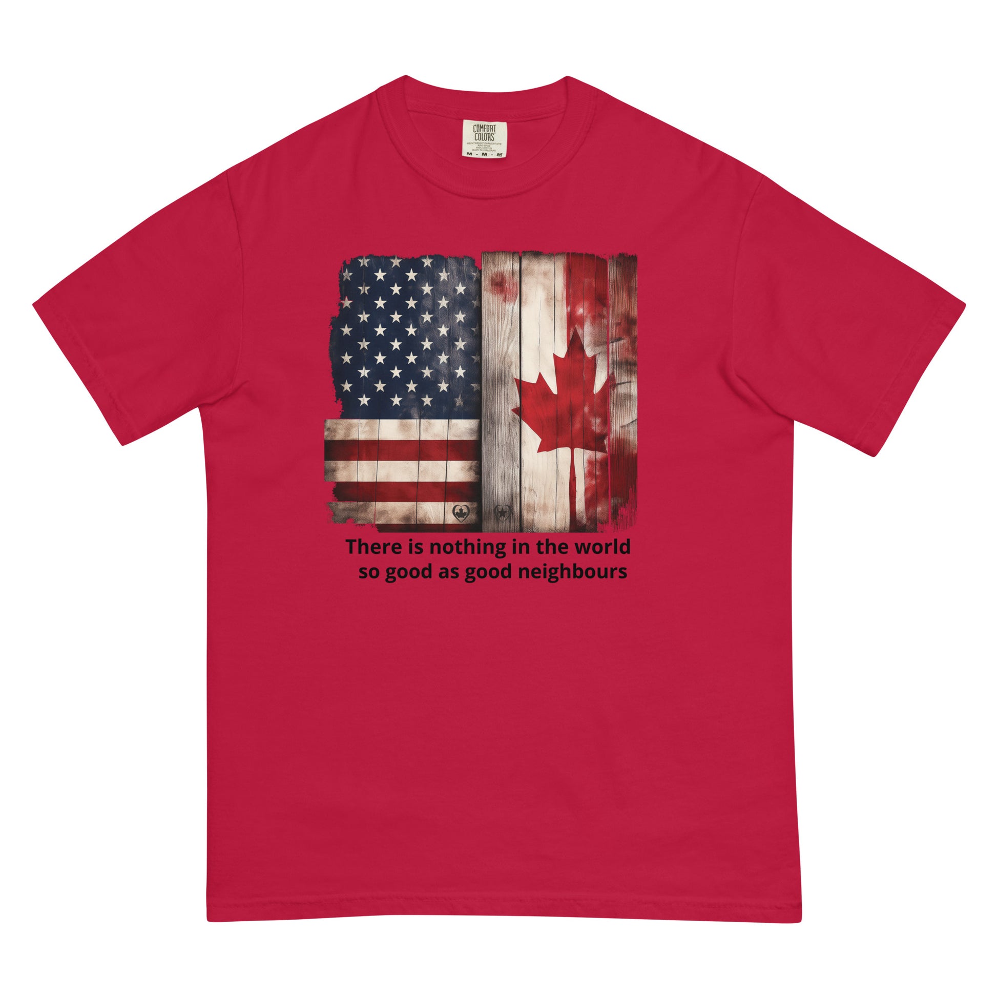 Red Unisex Tshirt with USA and Canada flags