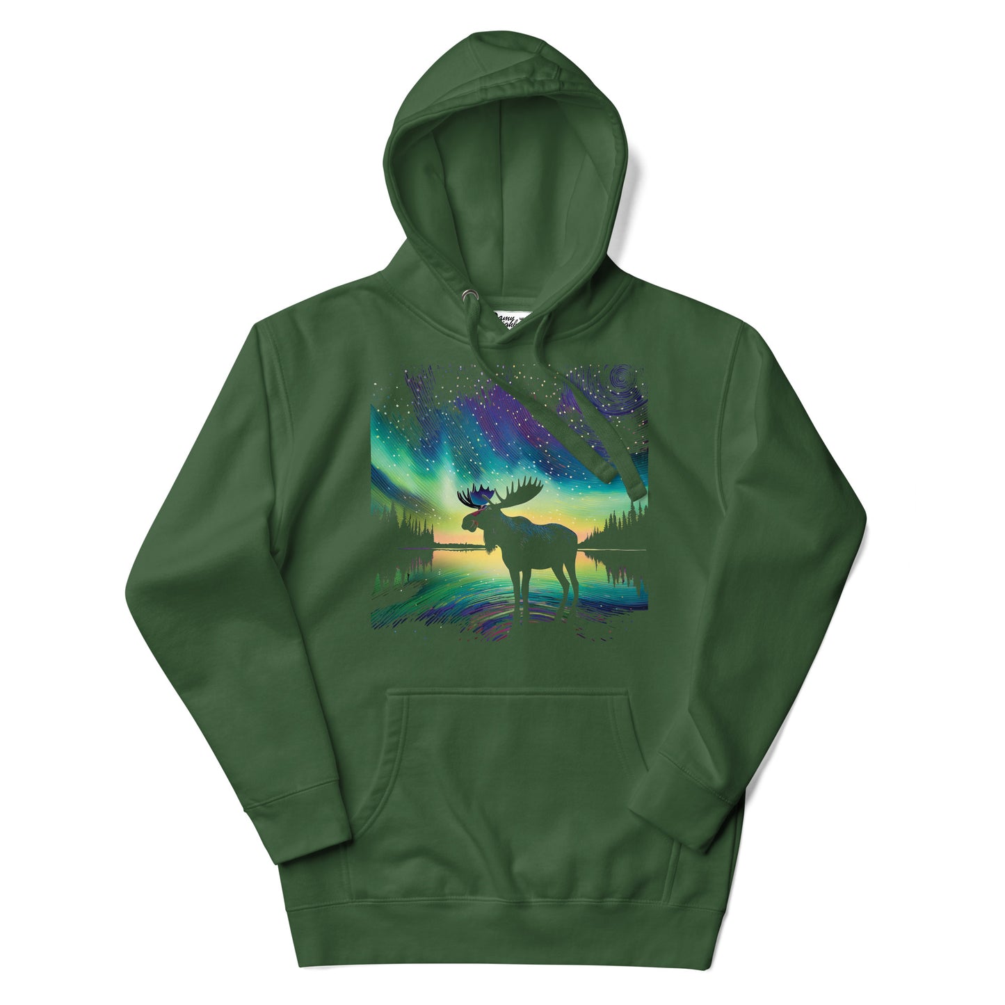 Green Unisex Hoodie with moose design Canadian Art Gifts