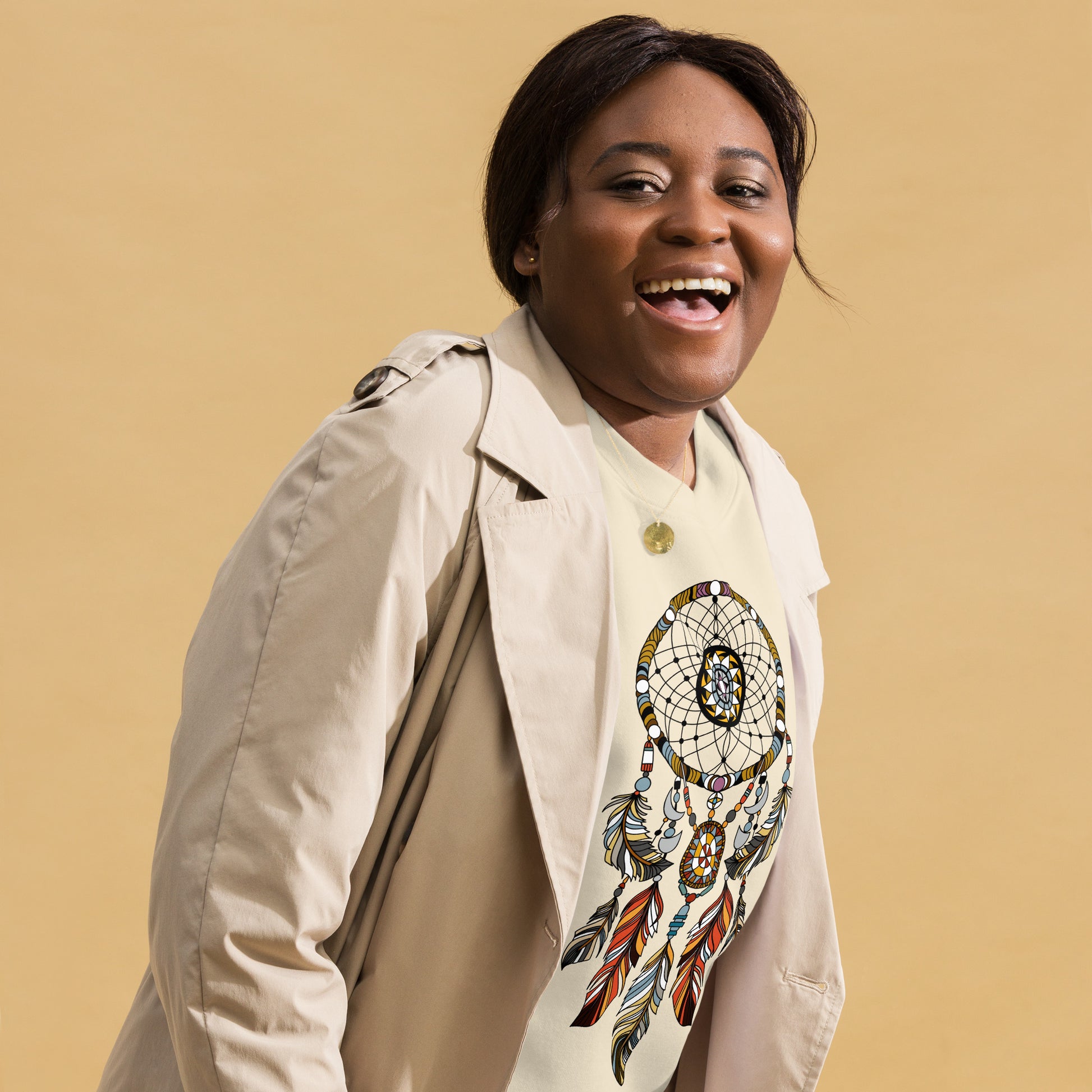 Light colored sweatshirt with dreamcatcher design Canadian Art gifts