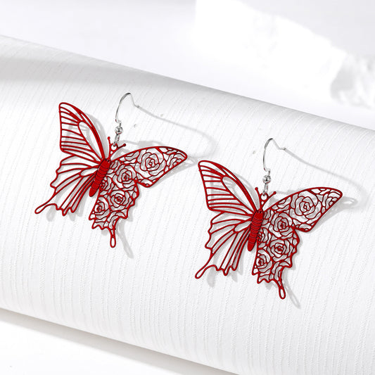 Lightweight Burgundy Butterfly Earrings