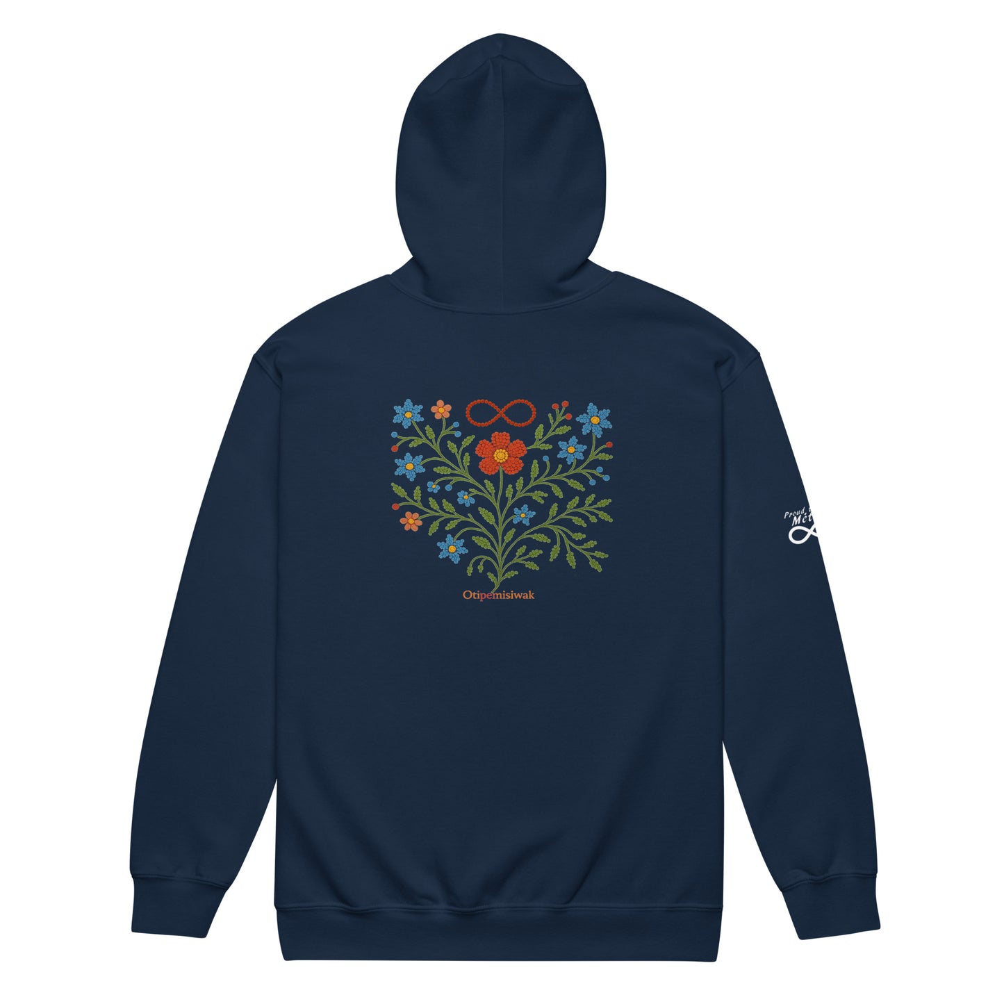Navy Otipemisiwak zippered hoodie Canadian Indigenous Art Gifts