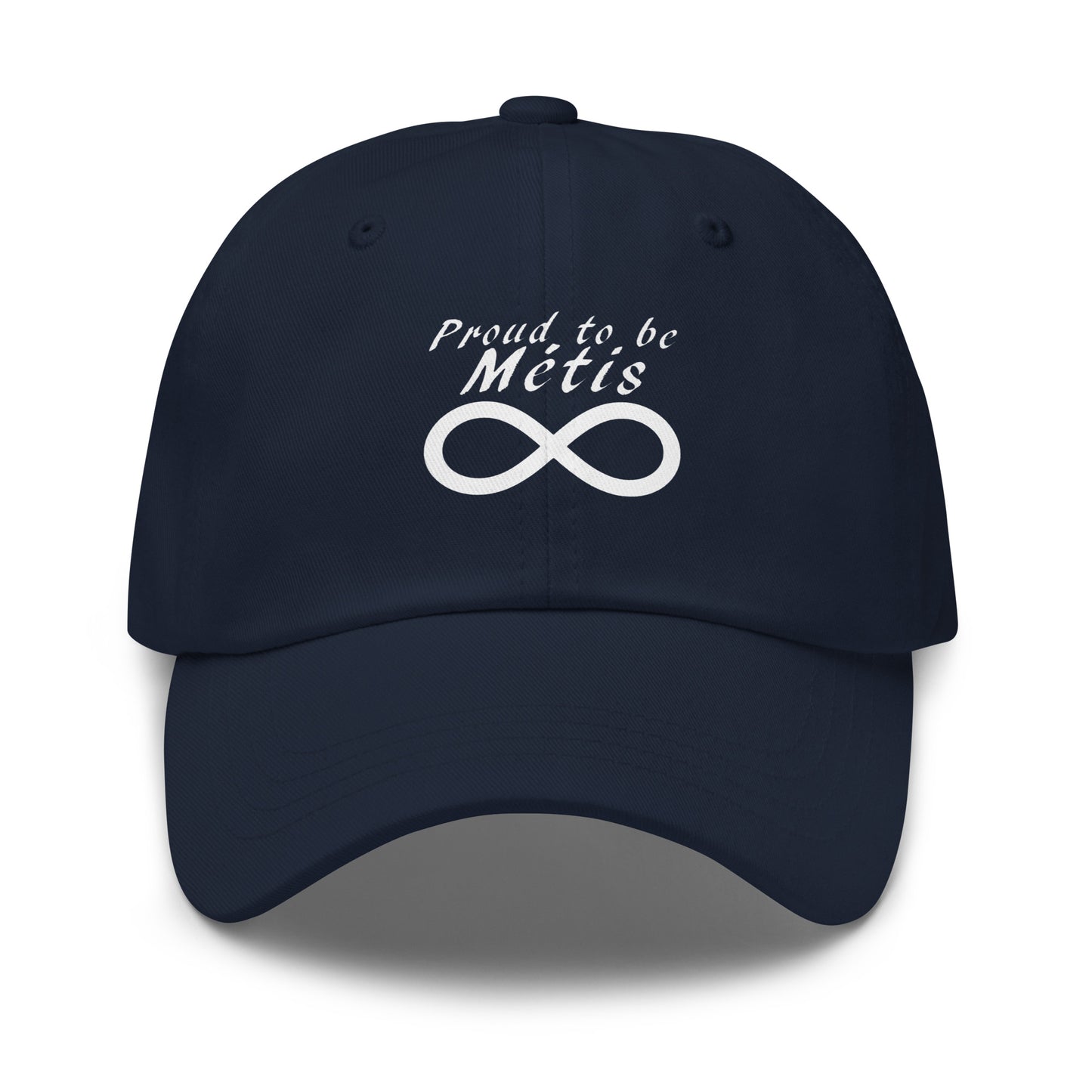 Proud_to_be_Metis_baseball_cap_Canadian_Indigenous_Art_Gifts Navy blue