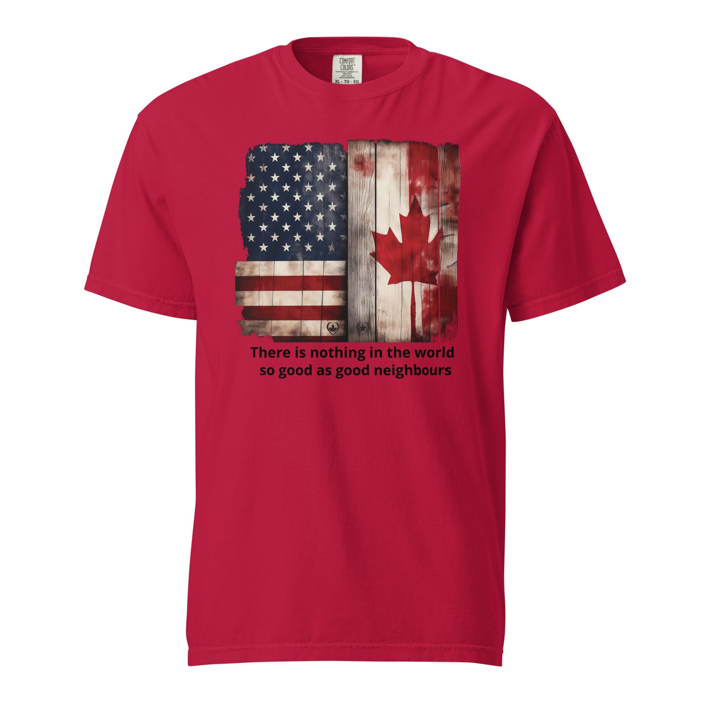 Red t-shirt with American and Canadian flag design Canadian art gifts