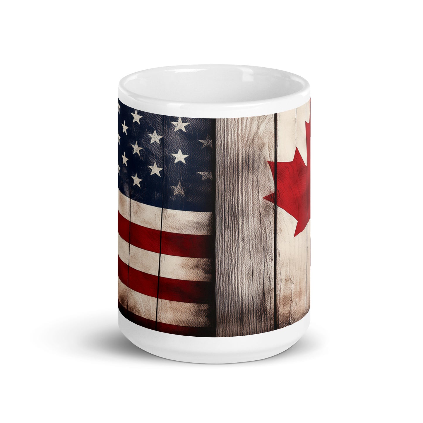 USA Canada flags on a 15 oz mug Good Neighbours