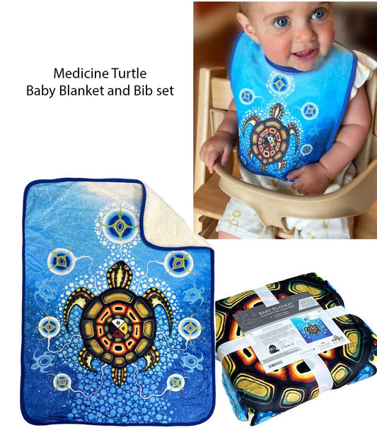 Medicine Turtle Baby Blanket and bib SET- save 10% when you buy both