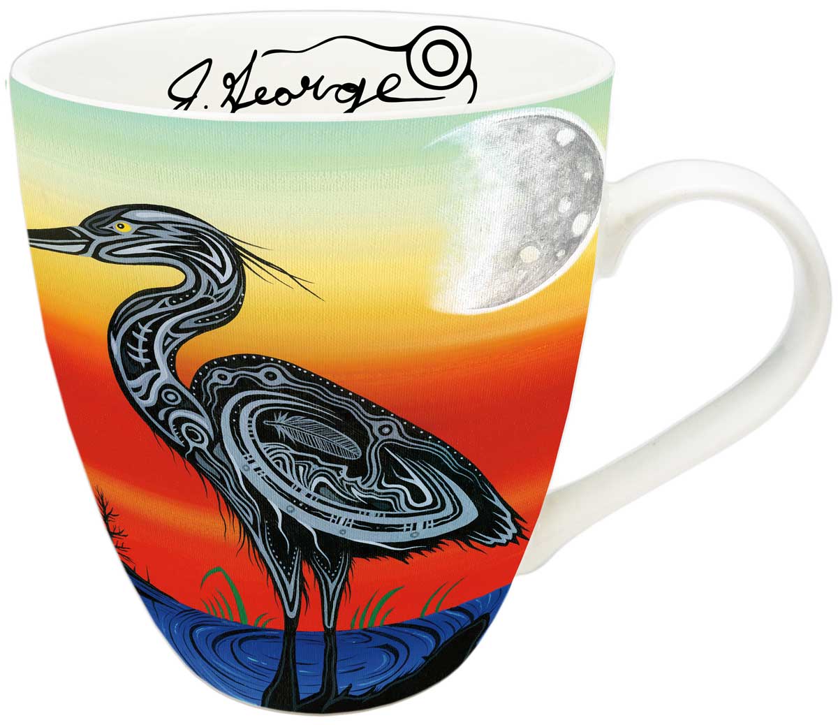 "Crane Clan" 18 oz mug with artwork by Native Artist Jeffrey Red George