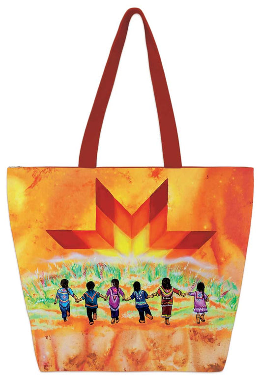 "Always in Our Hearts" Zippered Tote featuring artwork of Indigenous Artist Shawn Boulete Grapentine