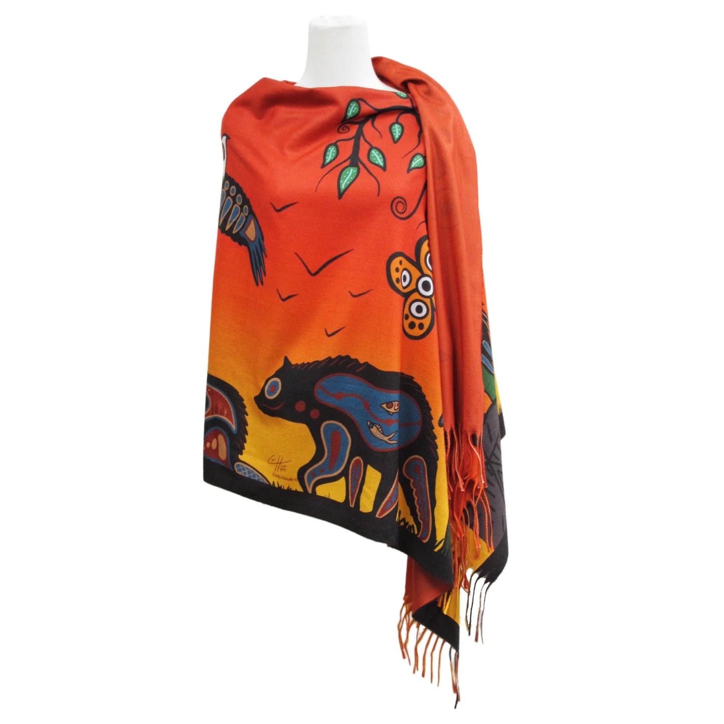 "Seven Grandfather Teachings" Eco Shawl with artwork from Cody Houle