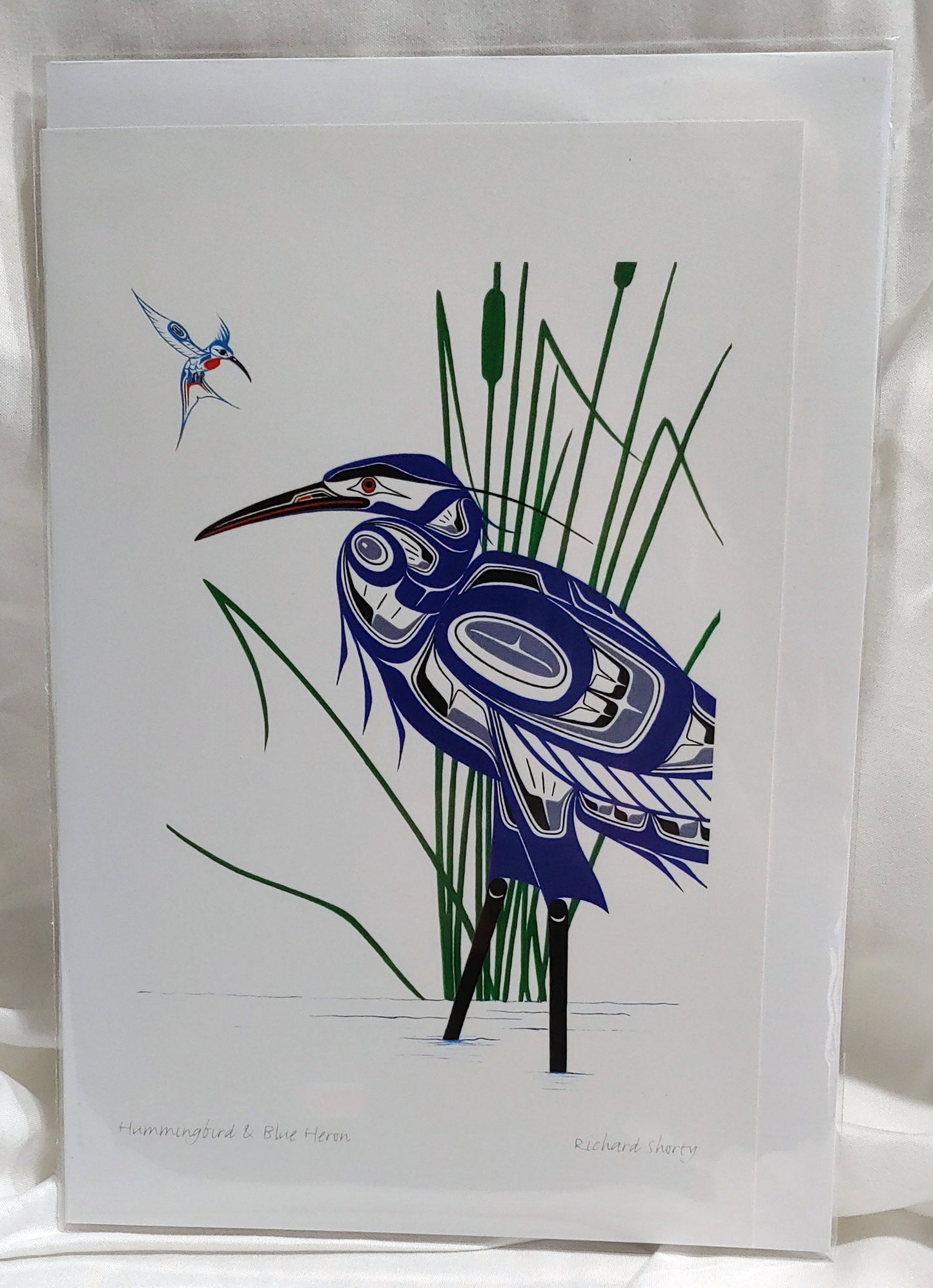 Hummingbird and Blue Heron Art Card