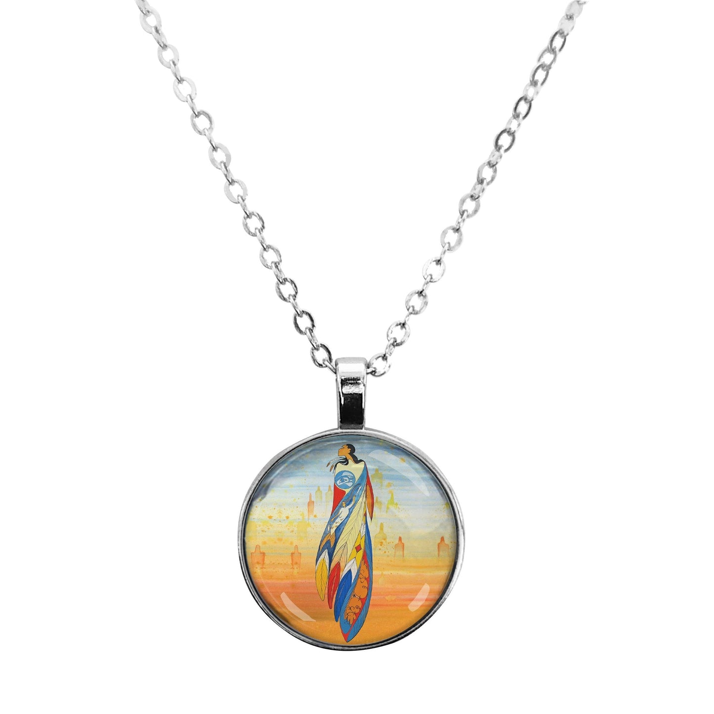 "Not Forgotten" Glass Dome Necklace, artwork by Native artist Maxine Noel