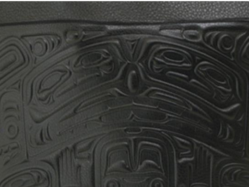 Embossed Black Leather Bear Box Handbag with design by Tlingit artist, Clifton Fred